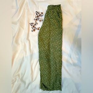 Green Floral Kids Lined Cotton Pants